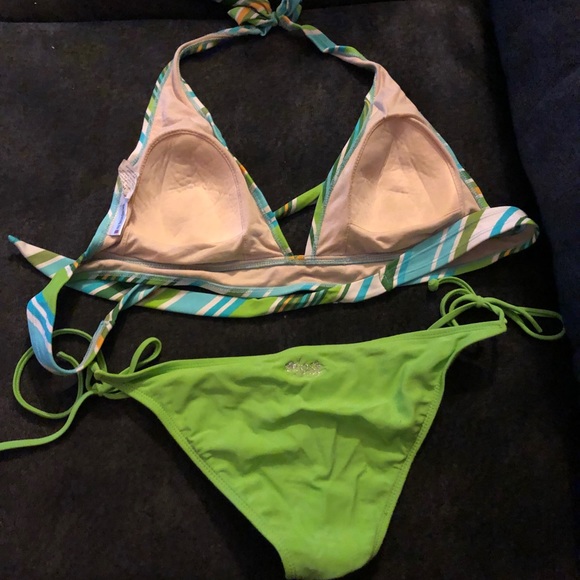Blue, grew,white, yellow stripes bikini. - Picture 2 of 4